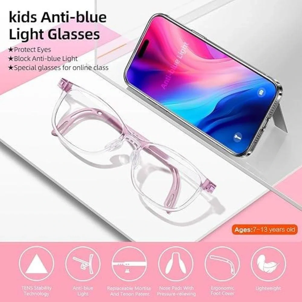 EyeBuddy Kids Anti Blue Light Glasses‎ Transparent Pink MM109 Light TR90 7-13